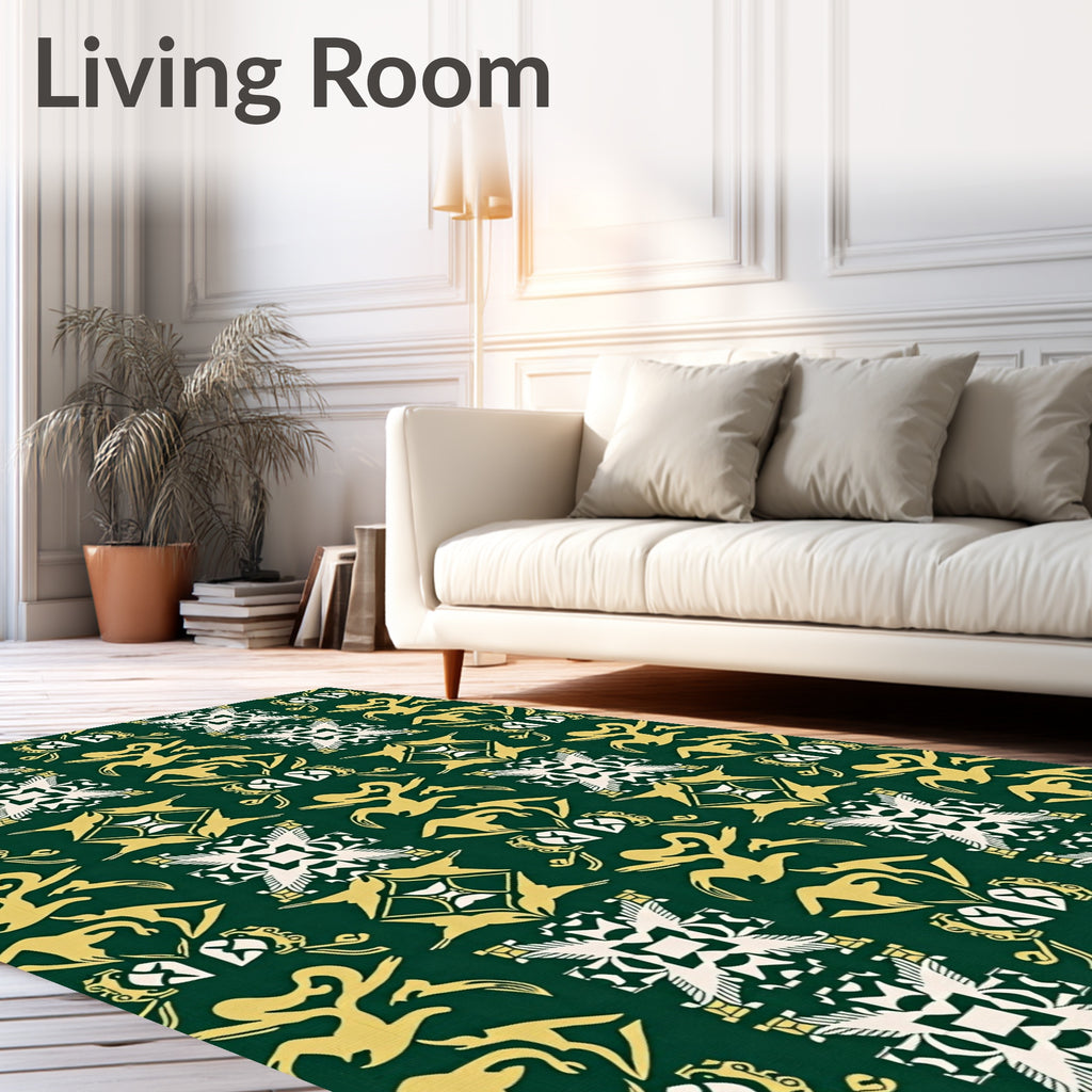 Vibrant Gold White Emerald Symmetry Rug