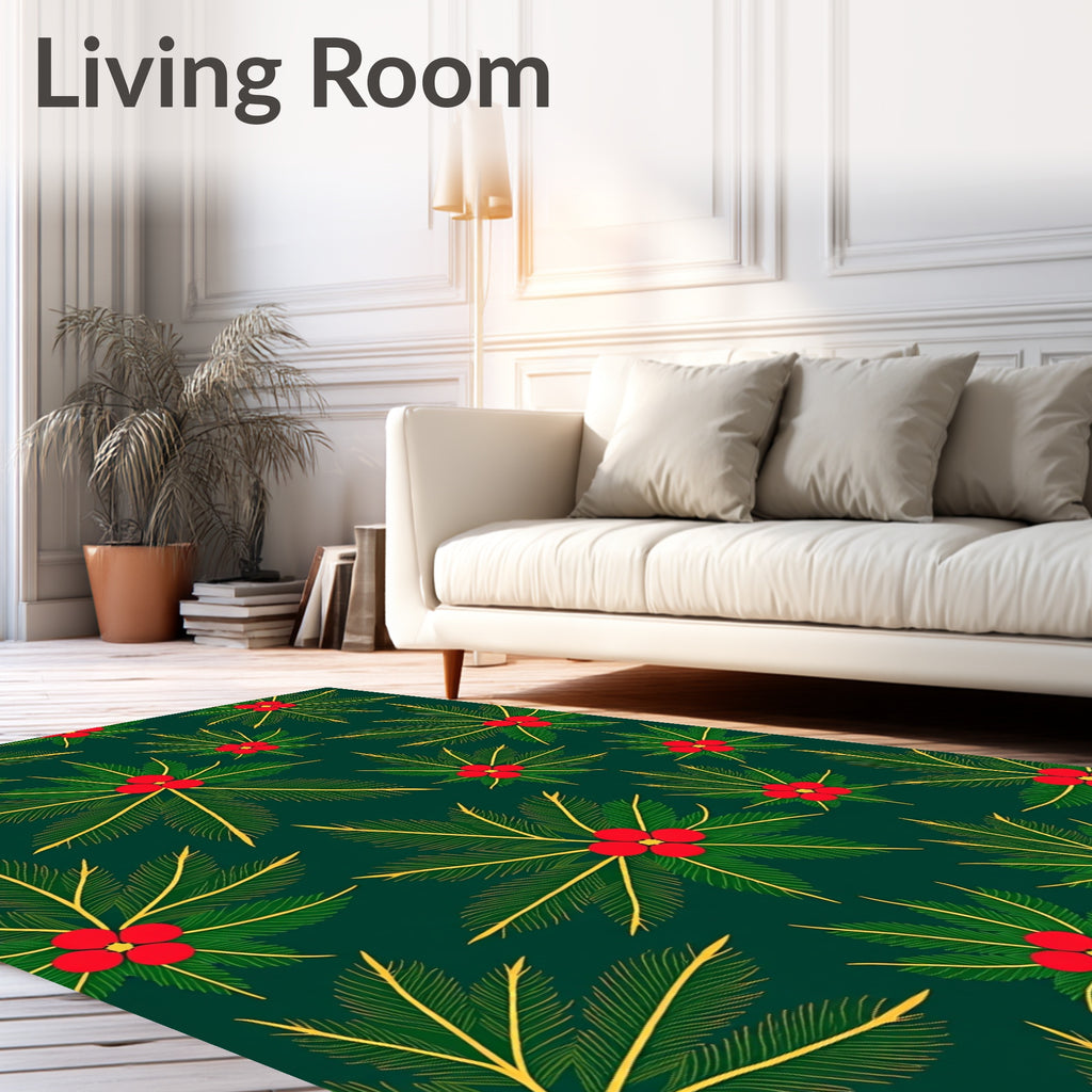 Emerald Green Red Berry Holly Burst Rug
