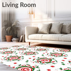 Red Green Floral Swirl Medallion Rug