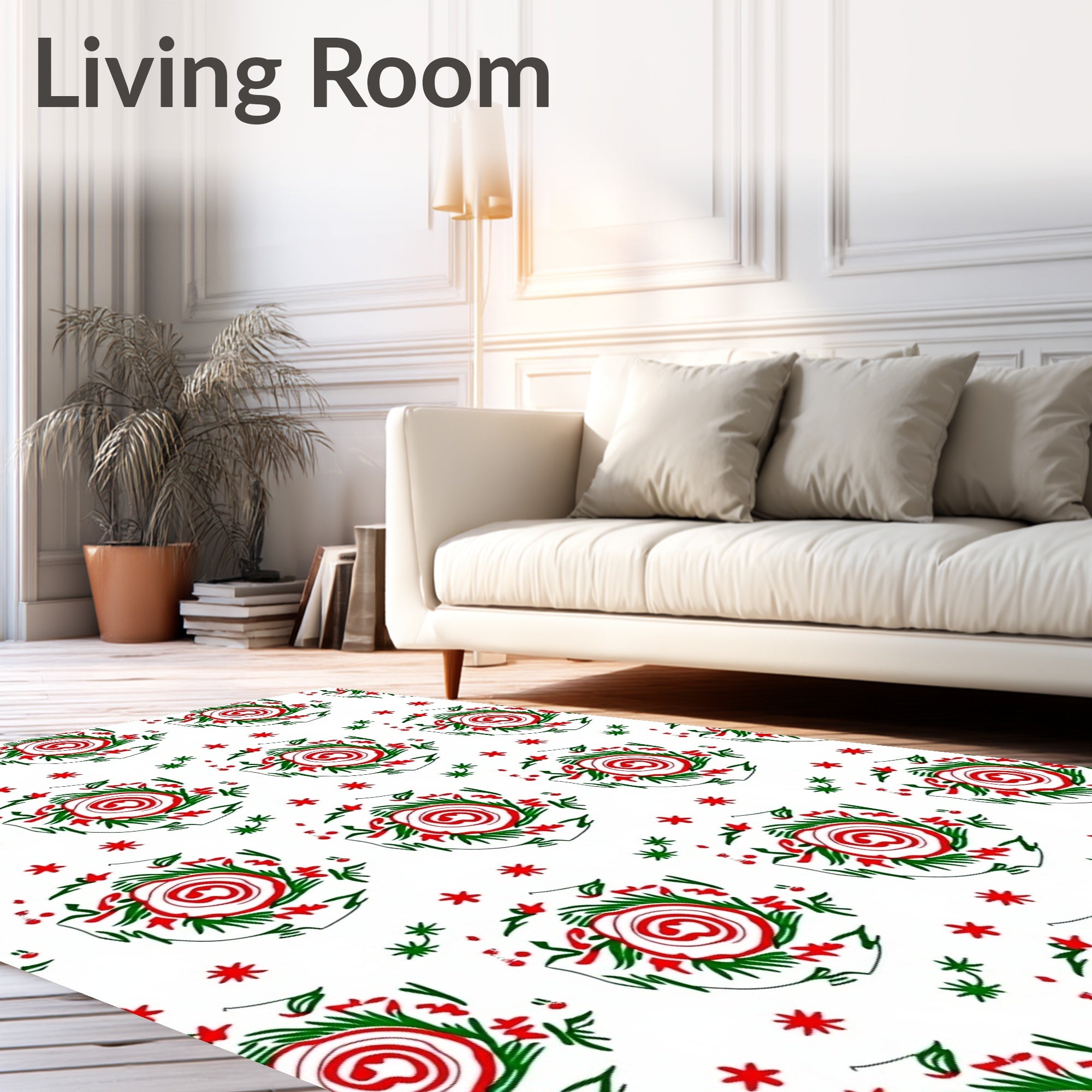 Red Green Floral Swirl Medallion Rug