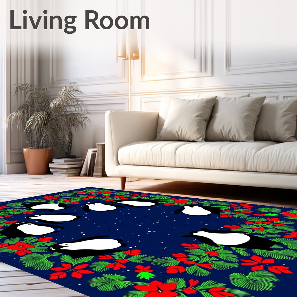 Whimsical Penguin Christmas Garland Rug