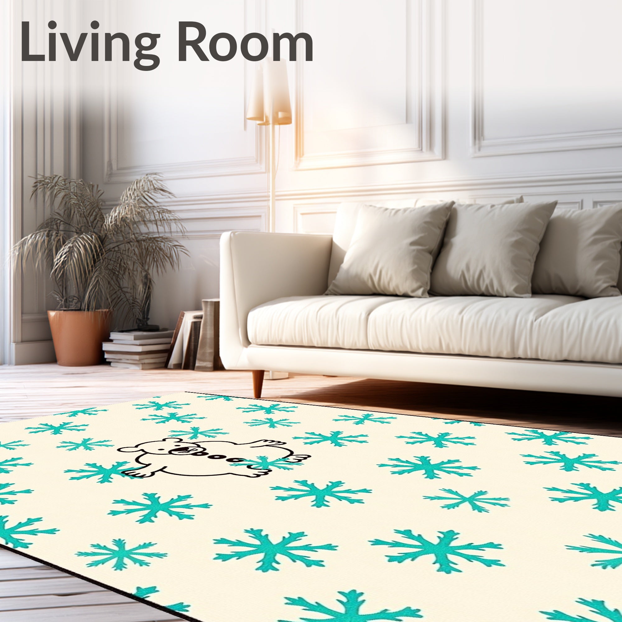 Whimsical Bear and Snowflakes Cream Rug