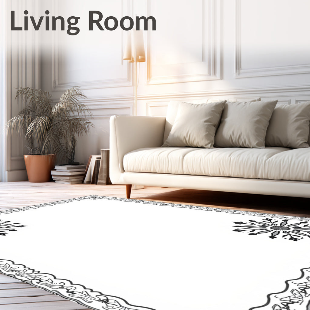 Ornate Gray Starburst Border Rug