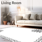 Ornate Gray Starburst Border Rug