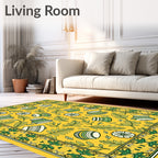 Golden Yellow Floral Bell Border Rug