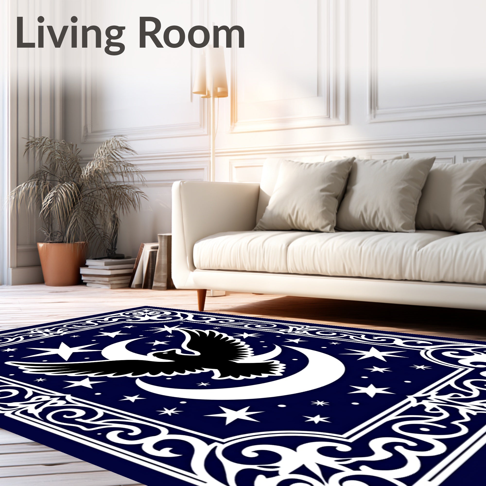 Midnight Eagle Crescent Moon Stars Rug