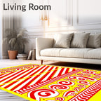 Vibrant Red Swirl Stripe Border Rug