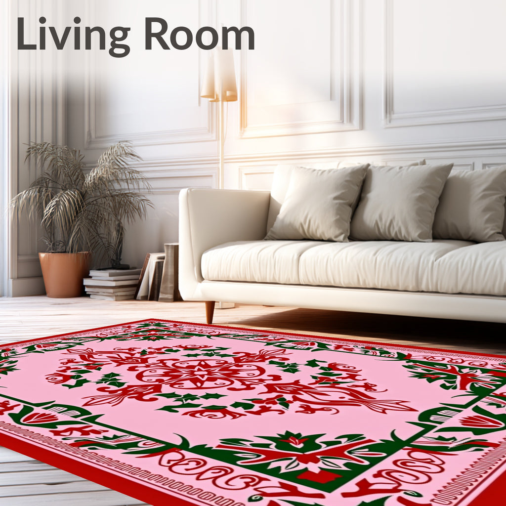 Ornate Red Green Filigree Medallion Rug