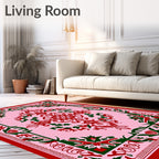 Ornate Red Green Filigree Medallion Rug