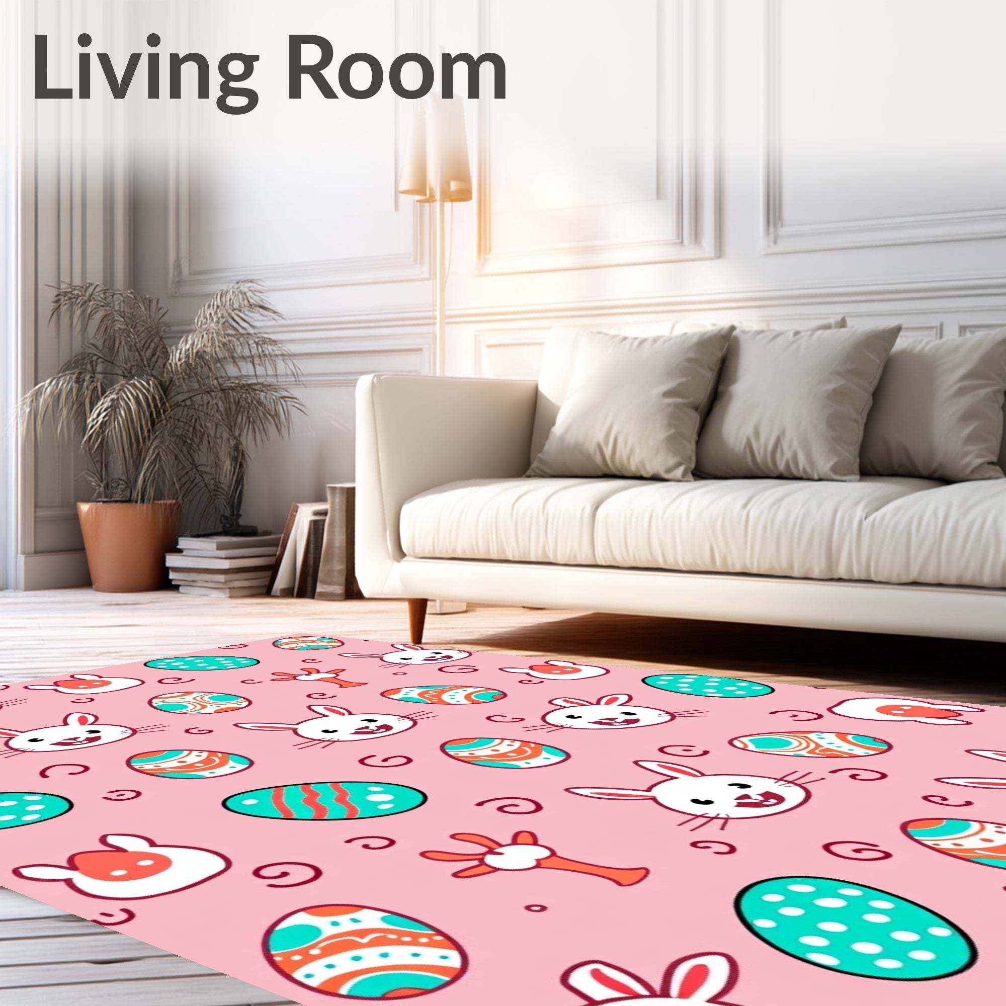Whimsical Bunny Easter Egg Collage Rug