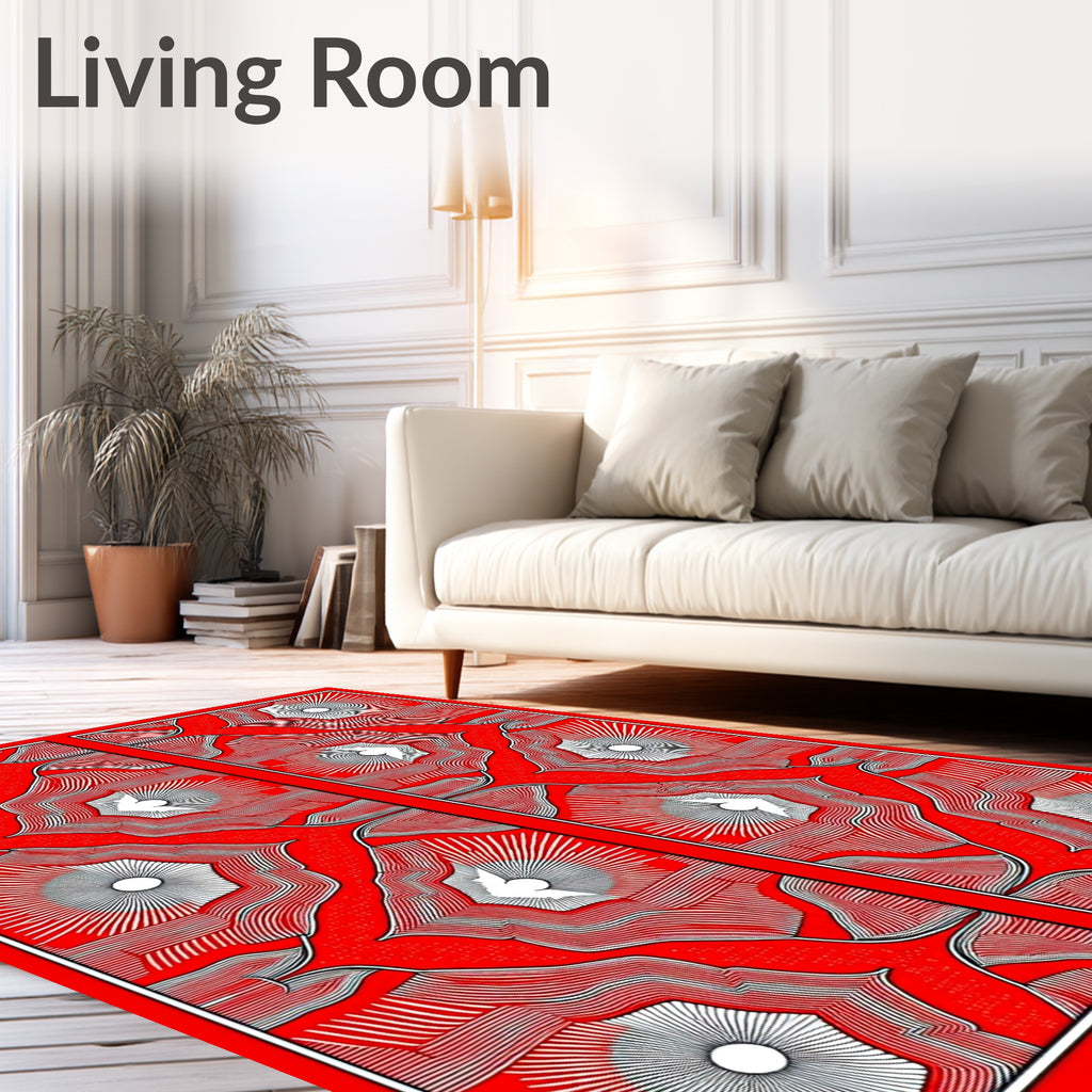 Crimson Radiating Sunburst Mandala Rug