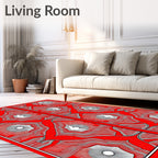 Crimson Radiating Sunburst Mandala Rug