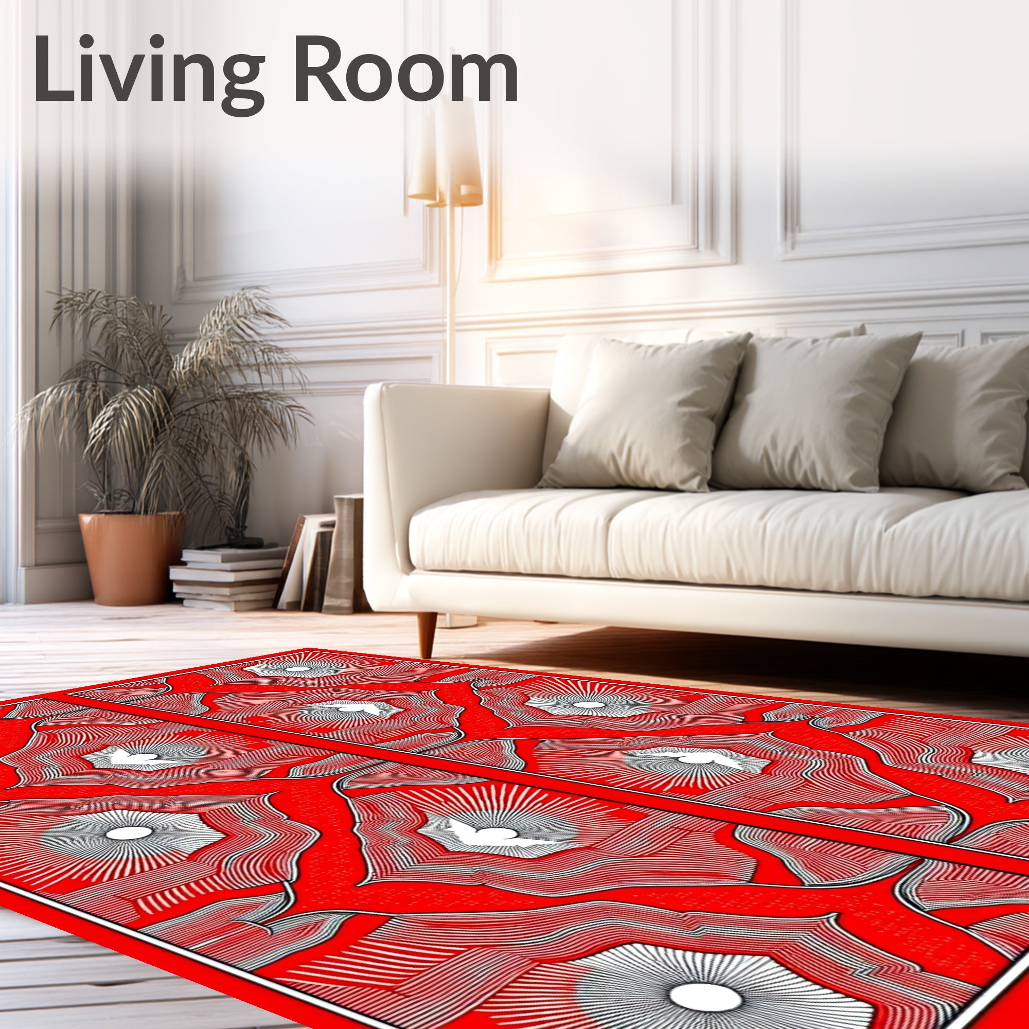 Crimson Radiating Sunburst Mandala Rug