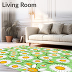 Charming Green Daisy Meadow Rug