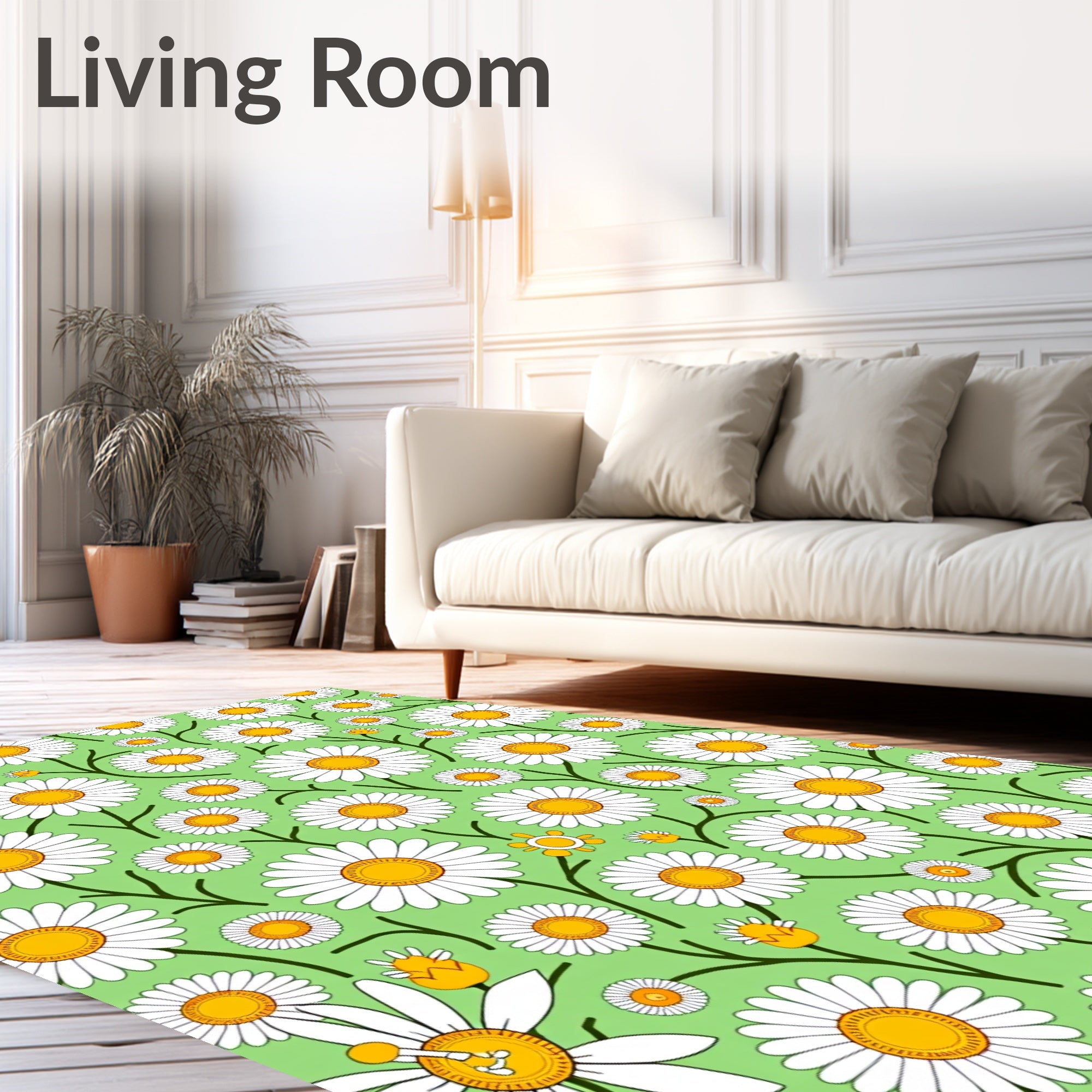 Charming Green Daisy Meadow Rug
