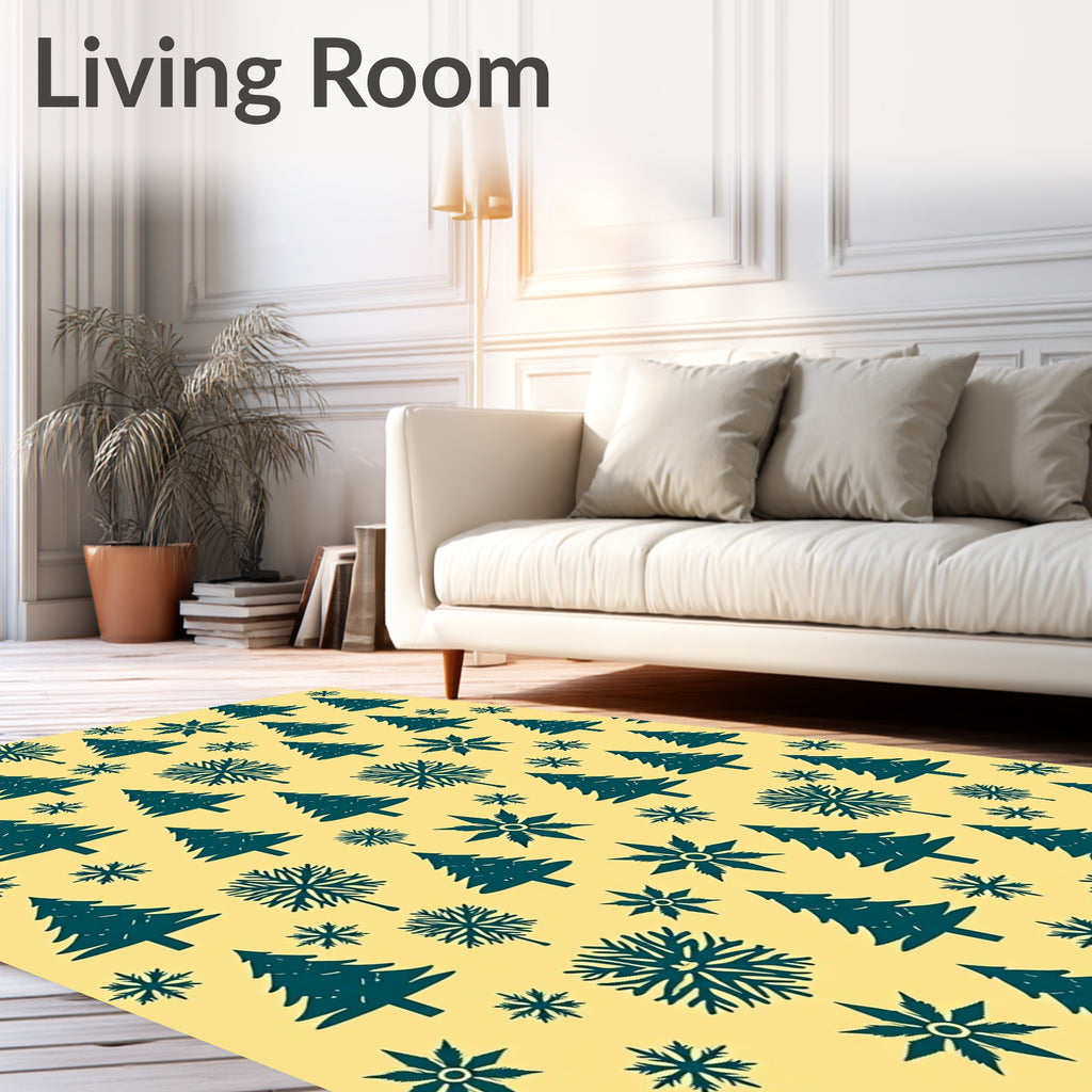 Teal Pine and Snowflake Scatter Rug