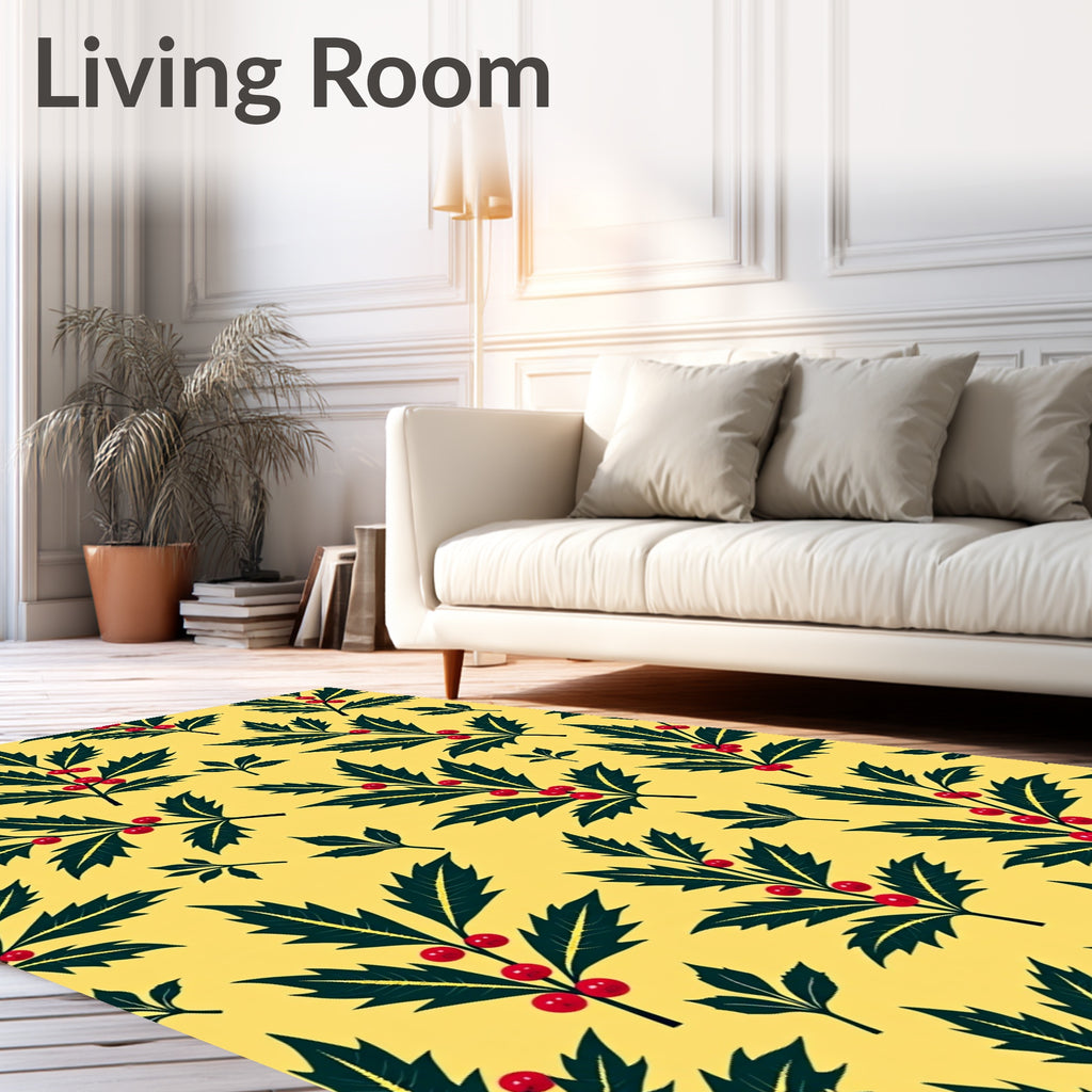 Deep Green Holly Berry Garland Rug