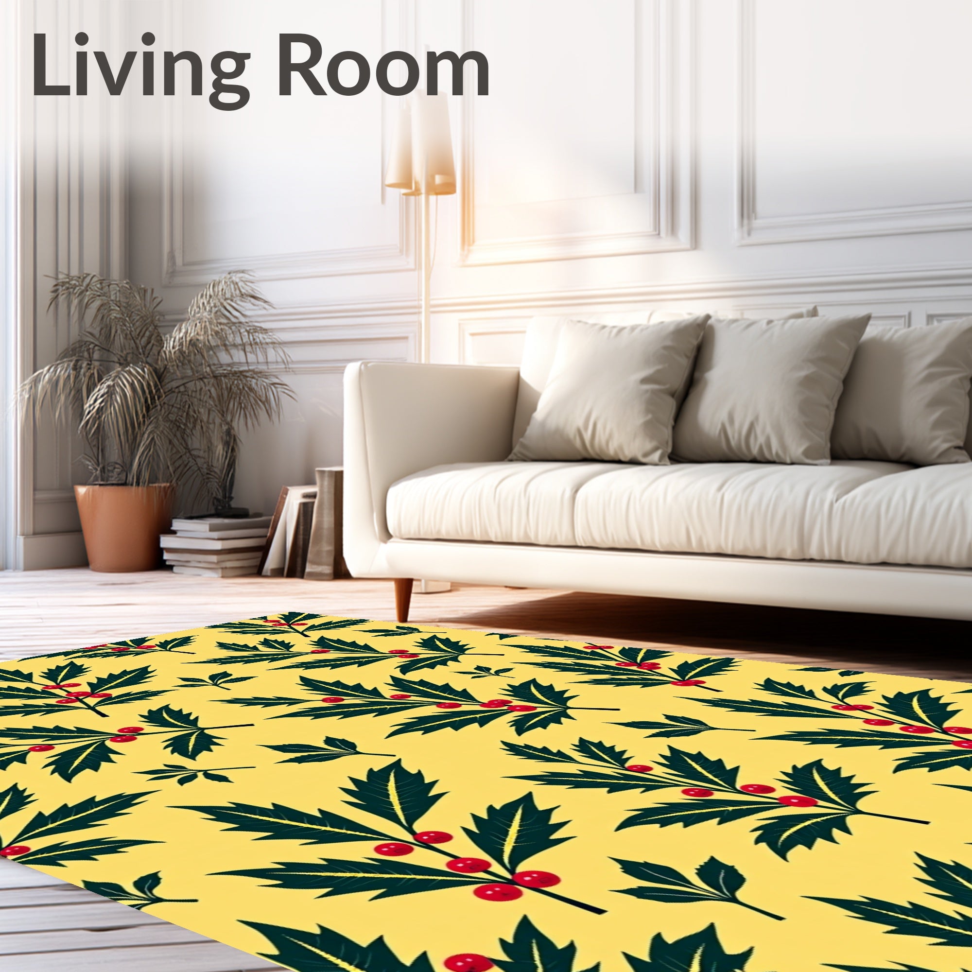 Deep Green Holly Berry Garland Rug