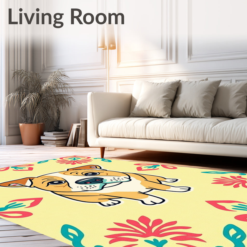 Cute Bulldog Coral Teal Floral Rug