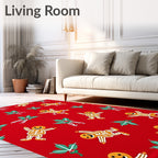 Festive Red Gingerbread Man Holly Sprig Rug
