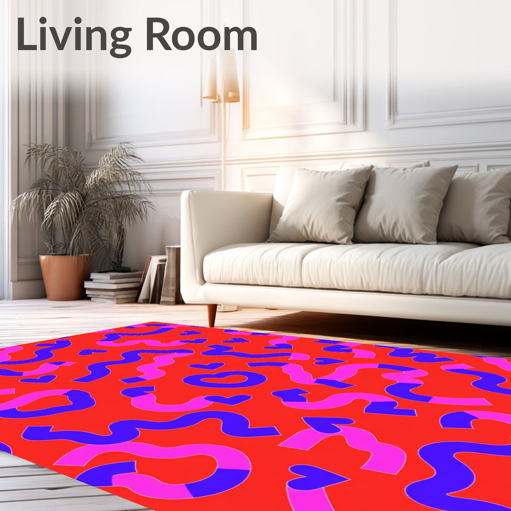 Vibrant Red Blue Pink Heart Swirl Rug