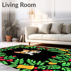 Charming Dog With Holly Bells Border Rug