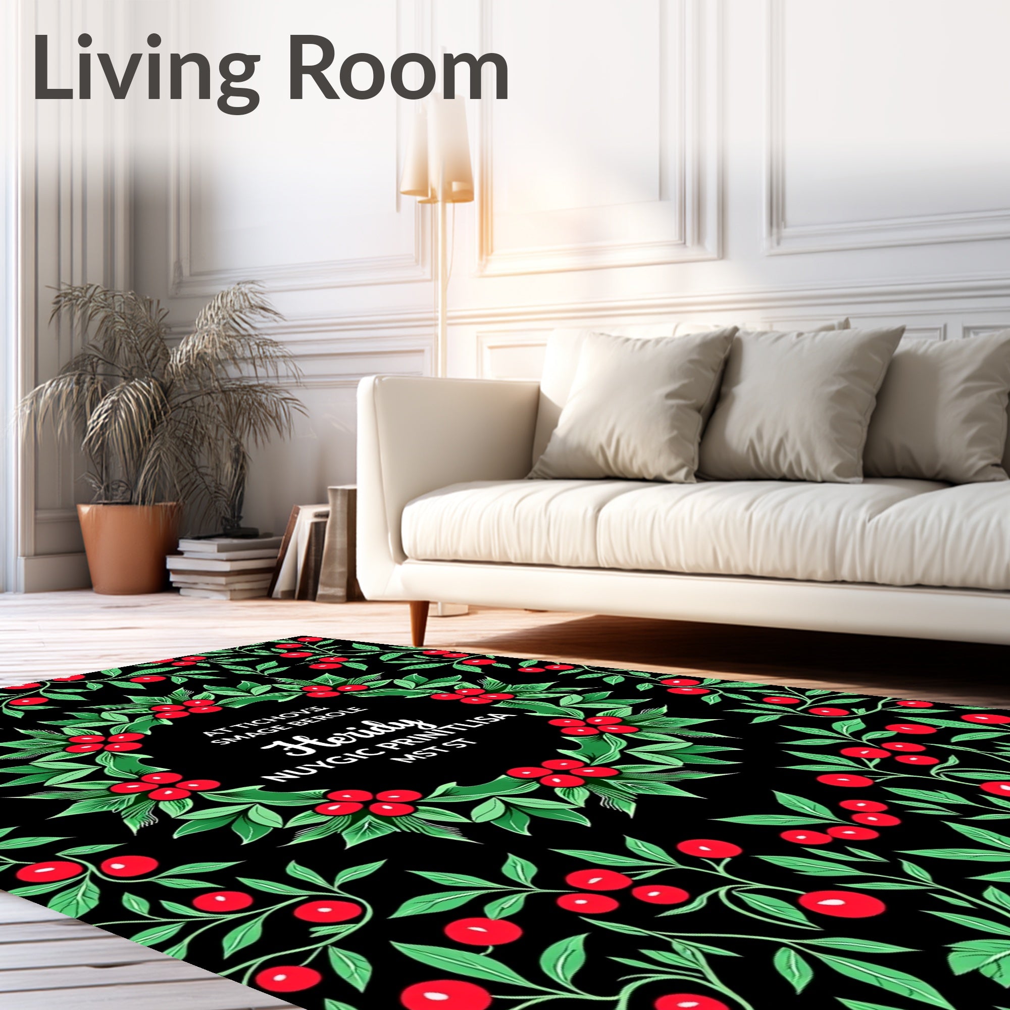 Festive Red Berry Garland Wreath Rug