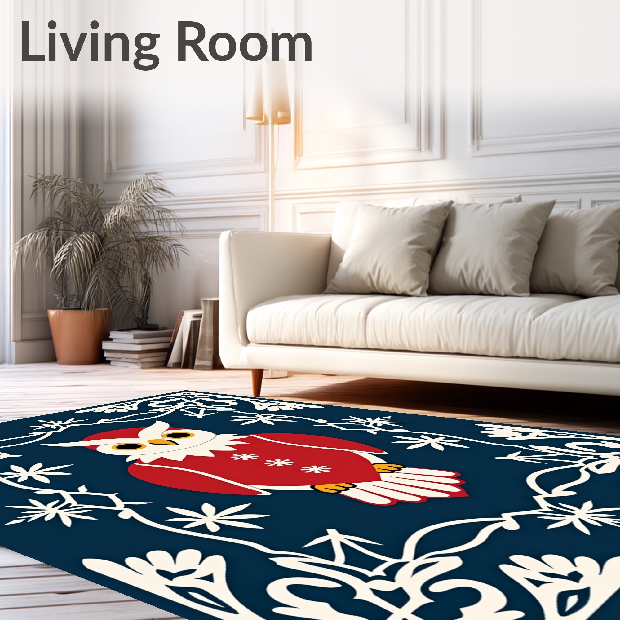 Red Owl With White Snowflakes Border Rug