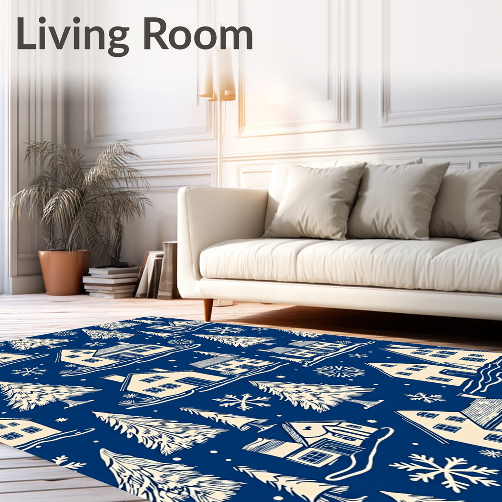 Winter Village Snowflakes Cream Navy Rug