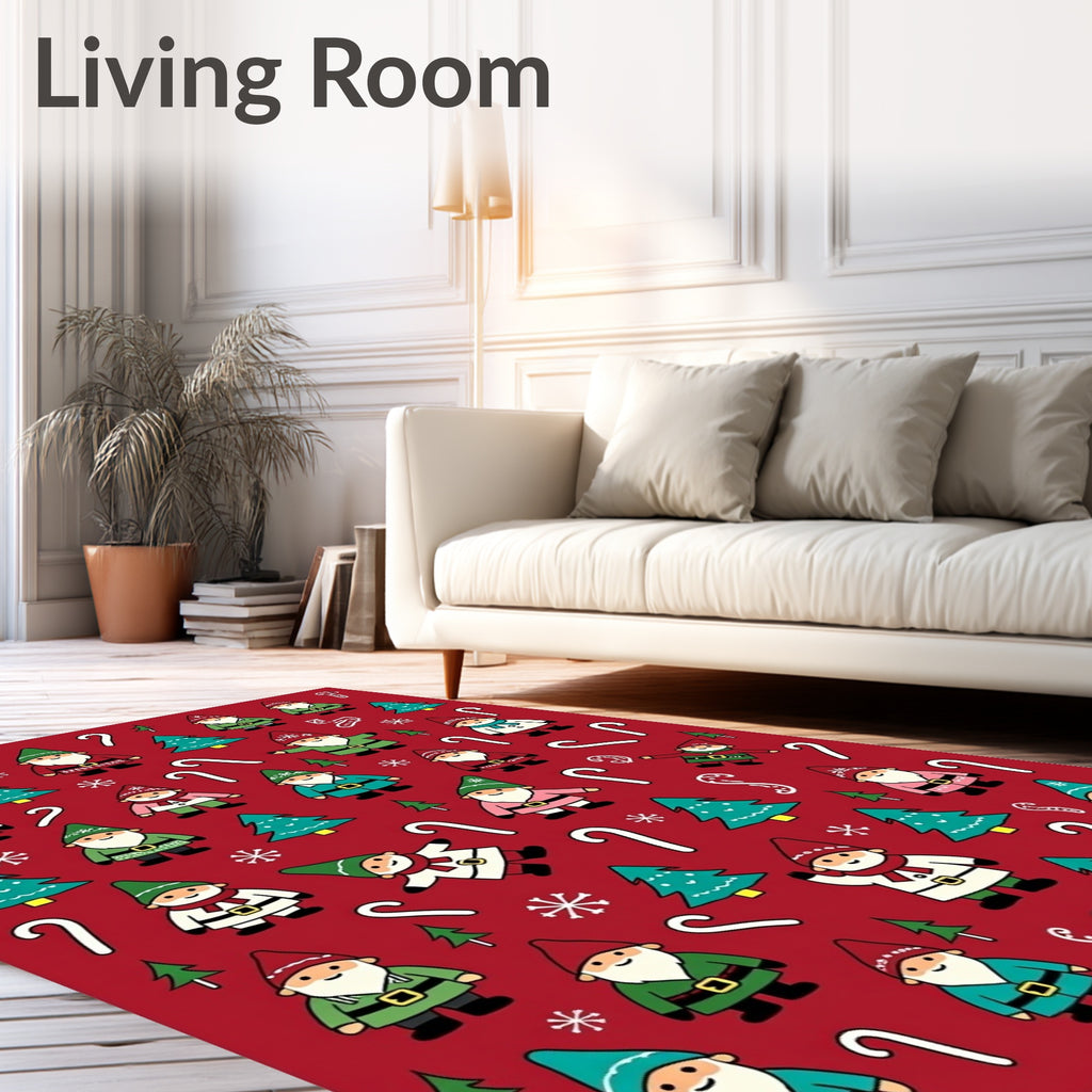 Festive Gnome Christmas Candy Cane Trees Rug