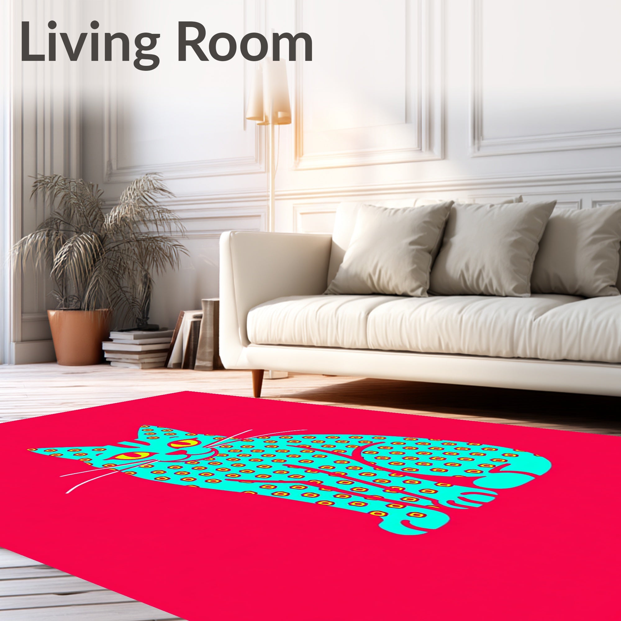 Aqua Cat with Yellow Dot Halo Rug