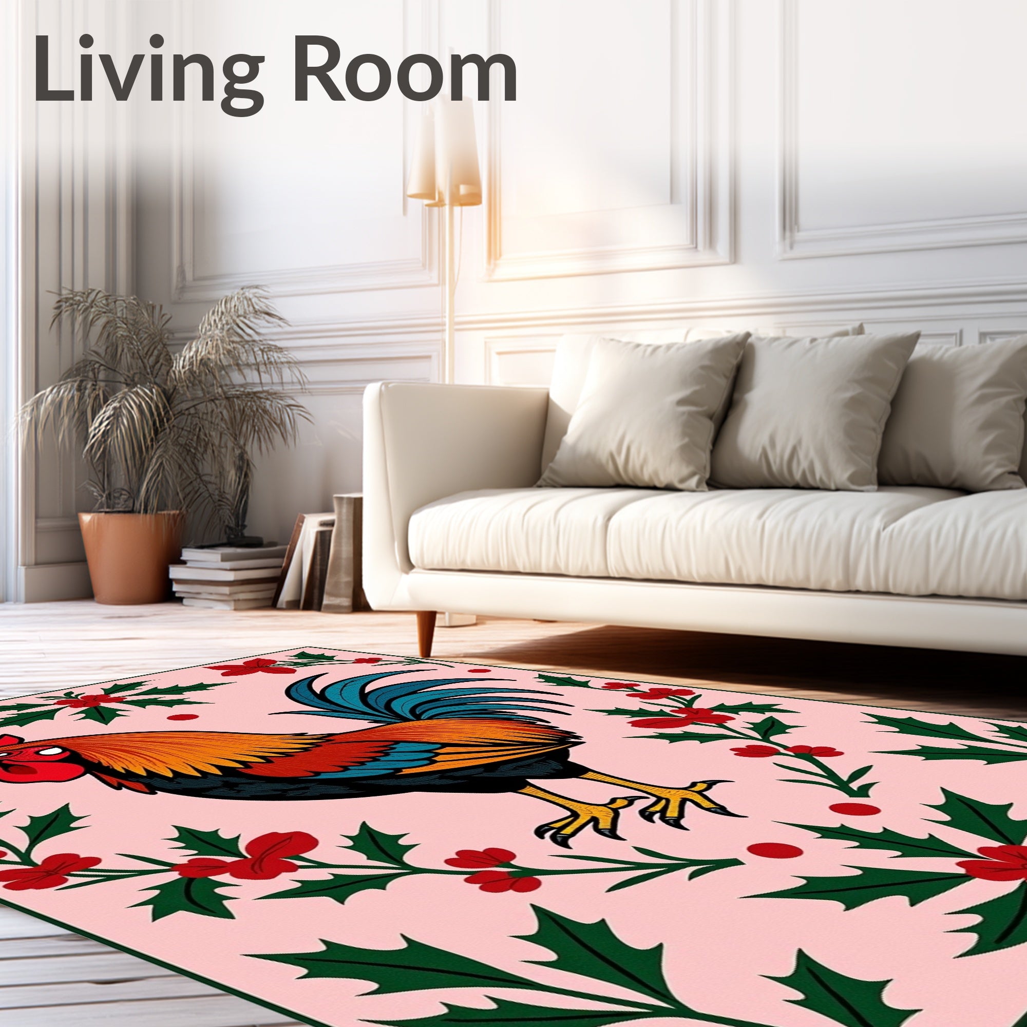 Christmas Rooster Holly Border Rug