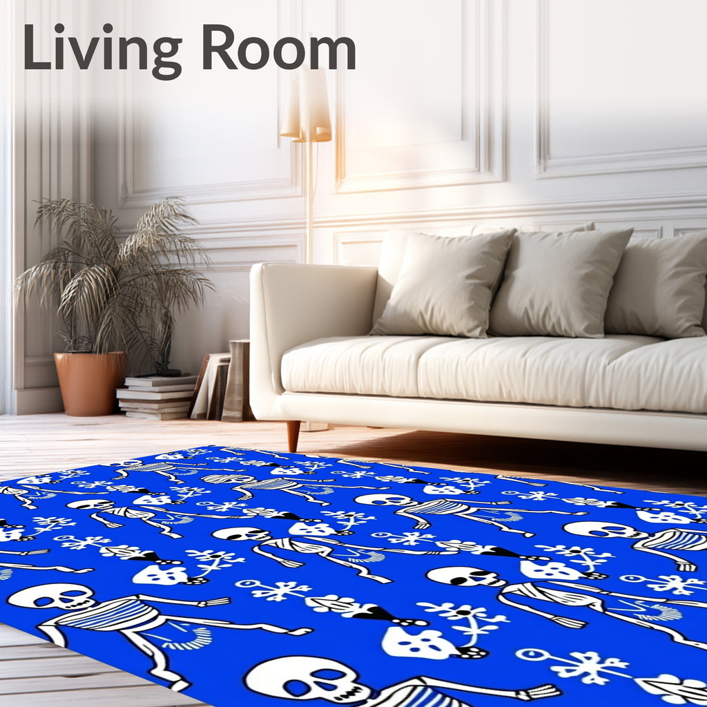 Eerie Blue Skeleton Figures Repeating Pattern Rug