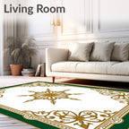 Elegant Gold Green Starburst Medallion Rug