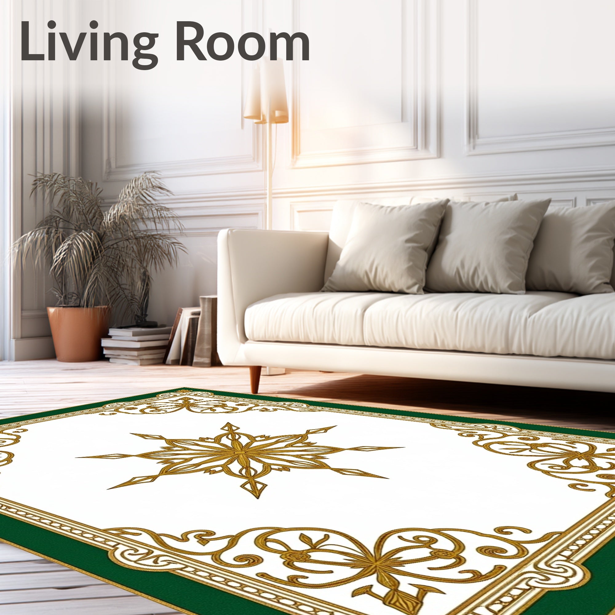 Elegant Gold Green Starburst Medallion Rug