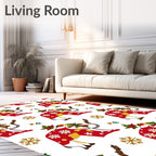 Red Floral Cow Snowflakes Holiday Rug