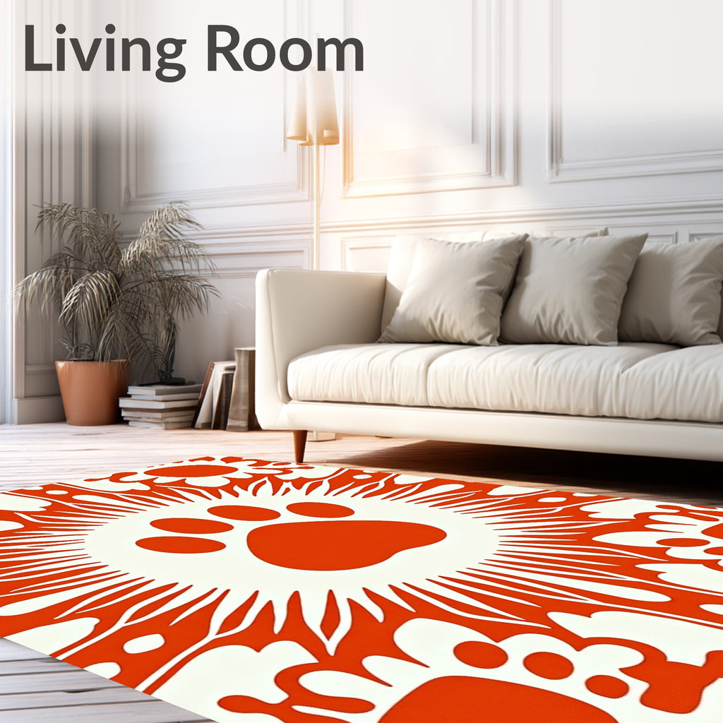 Orange Paw Print Mandala Rug