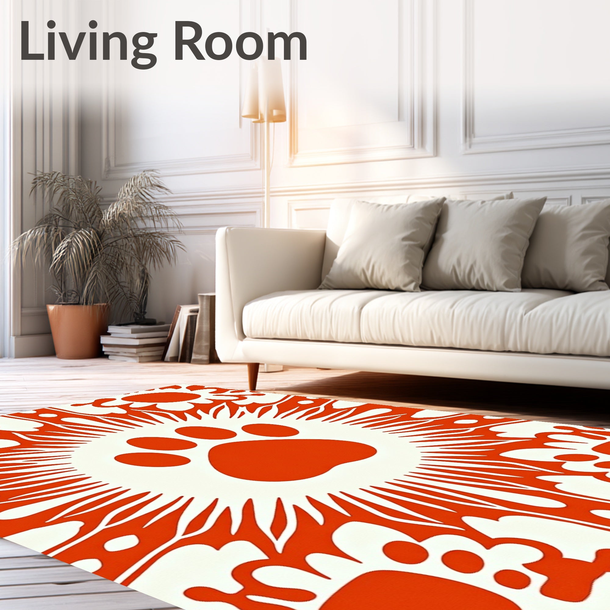 Orange Paw Print Mandala Rug