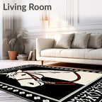 Elegant White Horse Black Border Rug