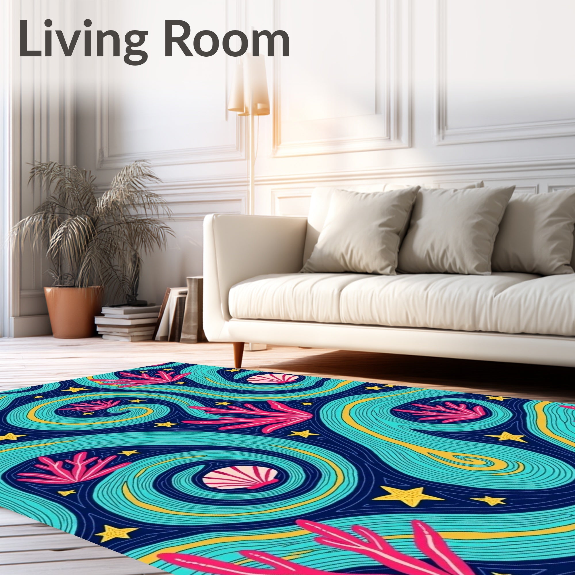 Sea Coral Swirl Yellow Star Rug