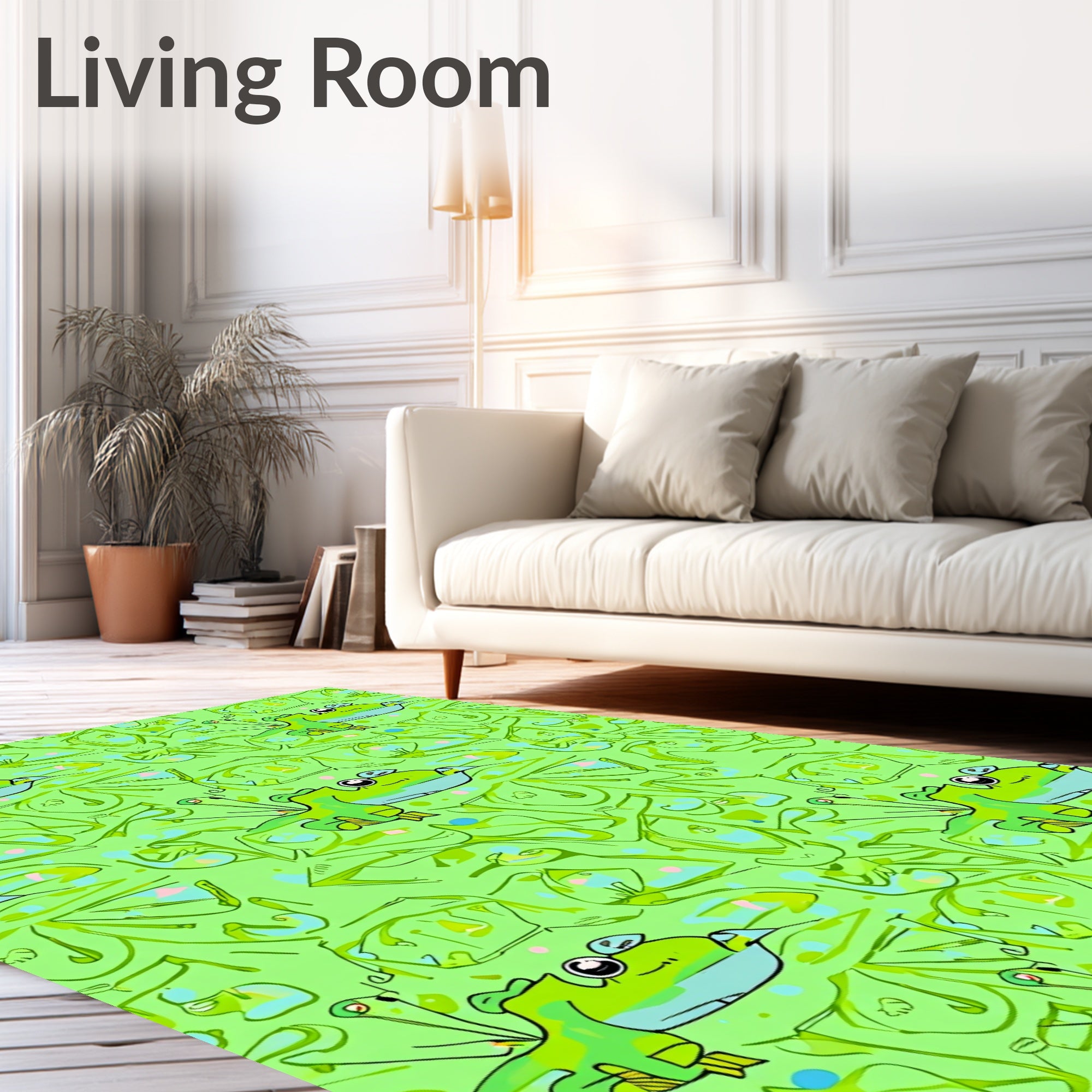 Whimsical Green Frog Pond Medley Rug