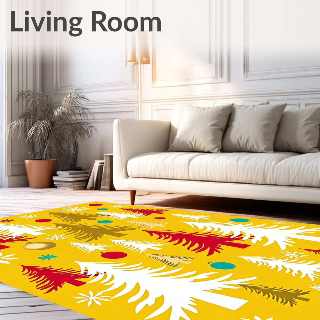 Retro Christmas Trees Ornaments Snowflakes Rug