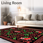 Red Fox Red Black Floral Scroll Rug