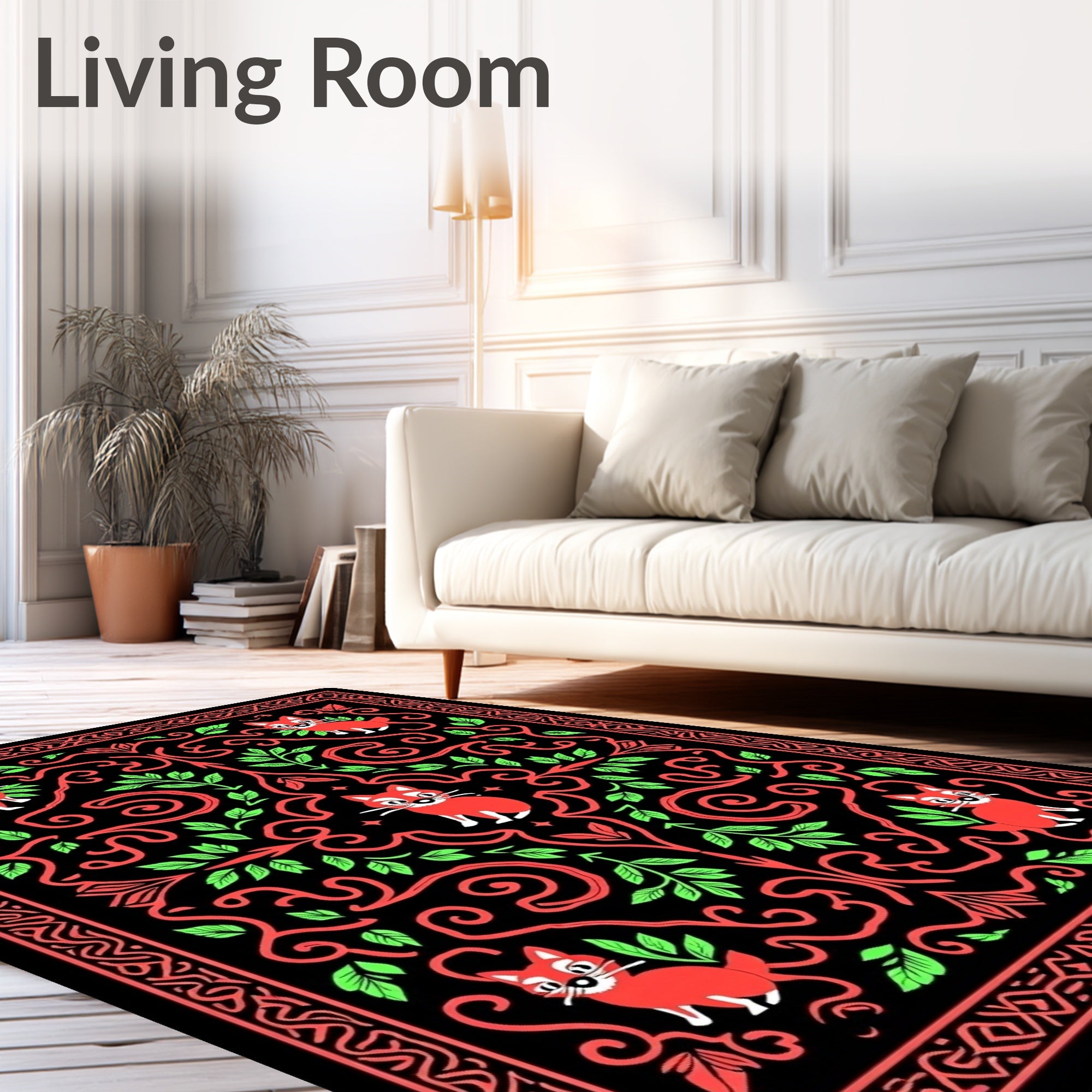 Red Fox Red Black Floral Scroll Rug