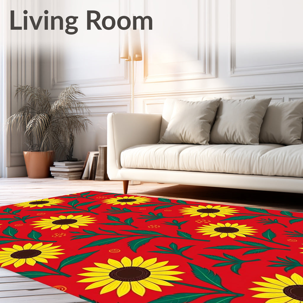 Vibrant Sunflower Garden Red Rug
