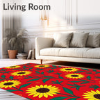 Vibrant Sunflower Garden Red Rug