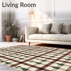 Cream Burgundy Plaid Pine Tree Rug