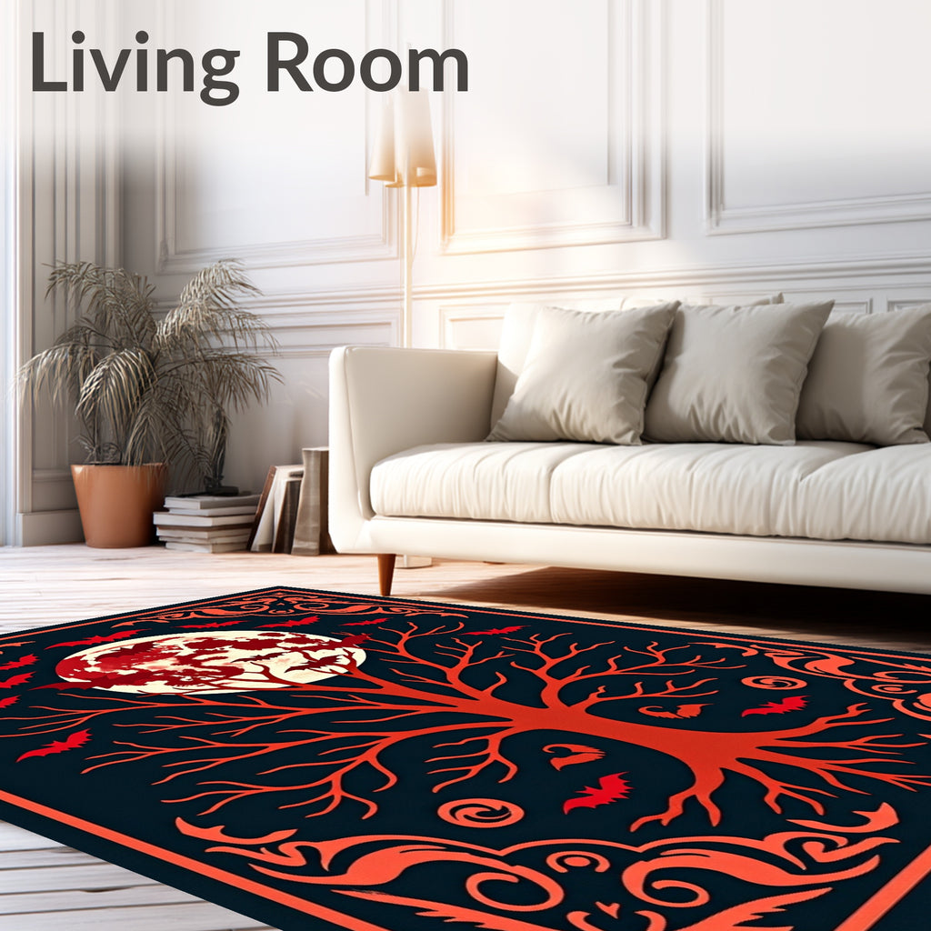 Crimson Bat Tree Moon Border Rug