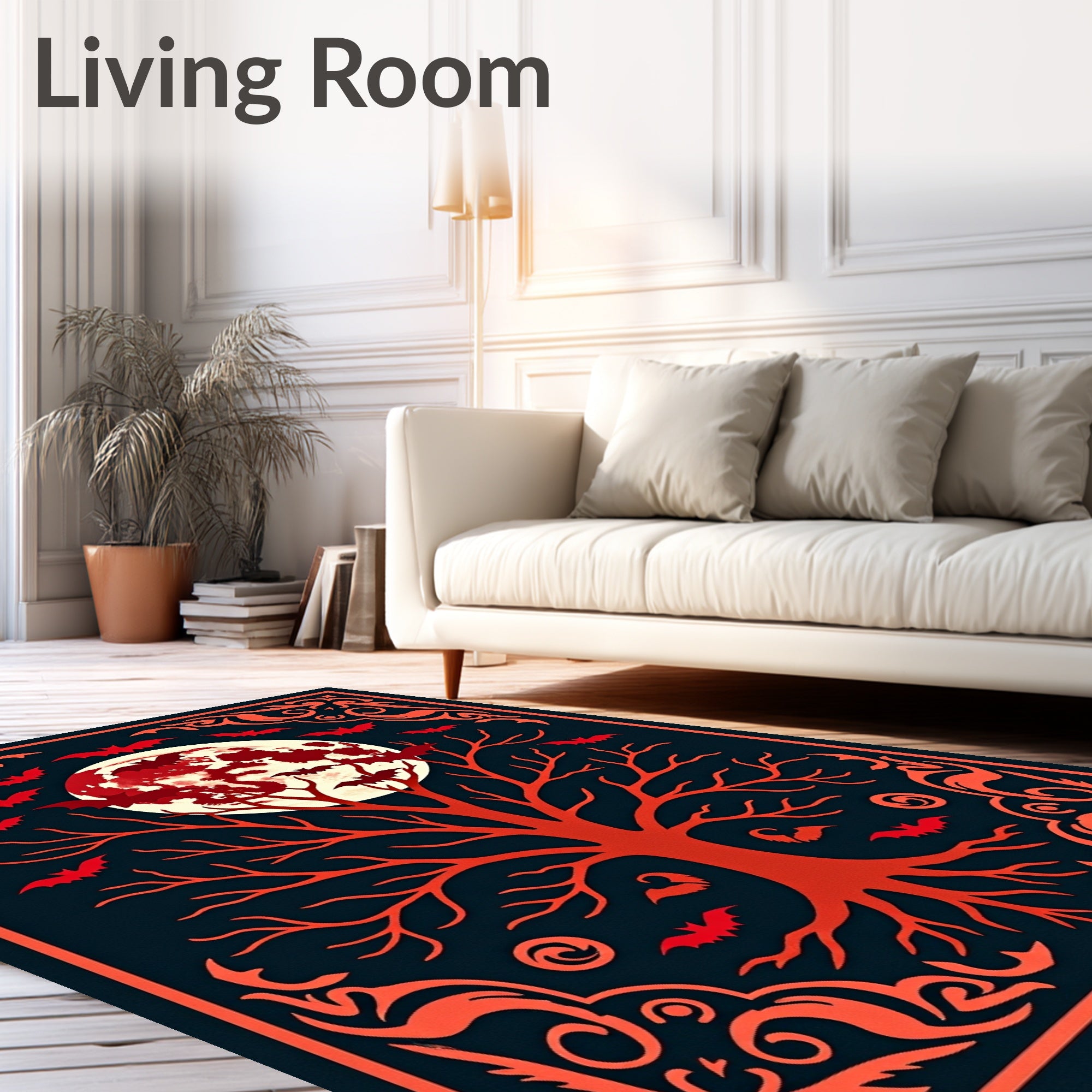 Crimson Bat Tree Moon Border Rug