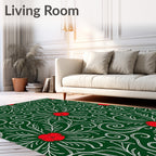 Crimson Floral Swirls Emerald Rug